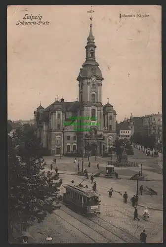 154083 AK Leipzig Johannis - Platz Kirche Straßenbahn 1906