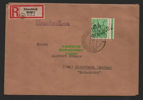 h4101 SBZ Bezirkshandstempel Bezirk 14 R-Brief Ebersbach 2 84 Pfg. 181  Rehn