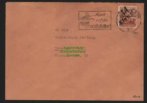 h4189 SBZ Bezirkshandstempel Bezirk 14 Brief Klotzsche 8.7.48  Sächsiche Zeitung