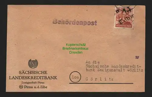 h4215 SBZ Bezirkshandstempel Bezirk 14 Brief Lohmen Landeskreditanstalt Pirna