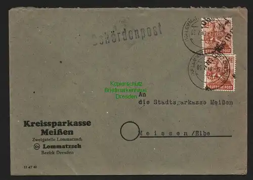 h4219 SBZ Bezirkshandstempel Bezirk 14 Brief Lommatzsch 6.7.48 Sparkasse Meißen