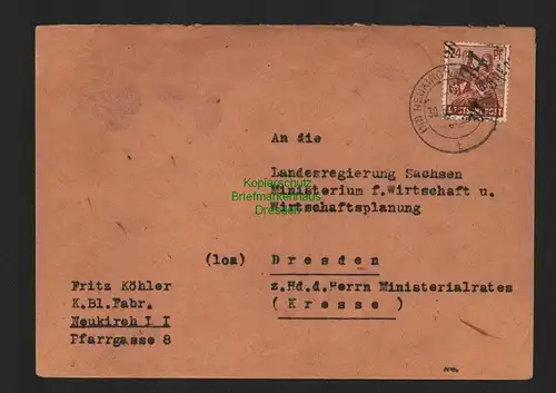h4262 SBZ Bezirkshandstempel Bezirk 14 Brief Neukirch Lausitz 30.6. Kressebrief