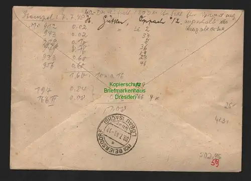 h4231 SBZ Bezirkshandstempel Bezirk 14 R-Brief Oppach 551 Löbau 4x 2 Pfg. viol.