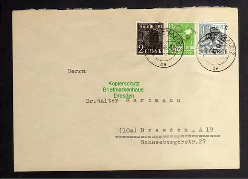 h3492 SBZ Bezirkshandstempel Brief Bezirk 20 Halle nach Dresden