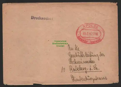 B9903 Brief SBZ Gebühr bezahlt 1946 Apolda Buch-Union an Sachsenwerk Radeberg