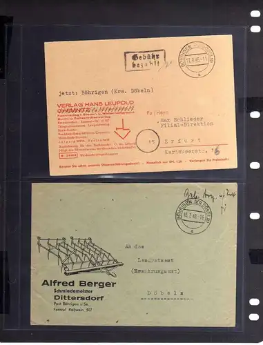 B275 2x SBZ Gebühr bezahlt 1945 Böhringen Kr. Döbeln Verlag Leupold 1948 Währung