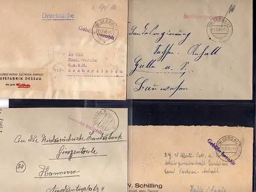 B315 7x SBZ Briefe Gebühr bezahlt 1945 Dessau Ziebigk 1948 Währungsreform Hefefa