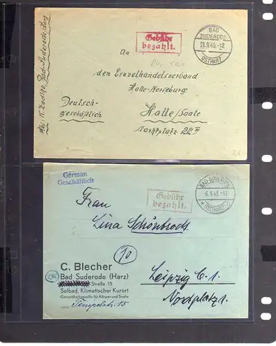 B240 2x SBZ Gebühr bezahlt 1945 Bad Suderode + Währungsreform 1948