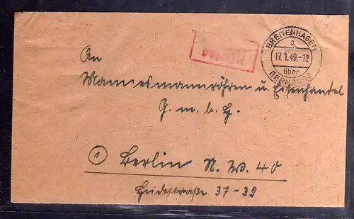 B283 Brief SBZ Gebühr bezahlt 1949 Breitenhagen über Bernburg