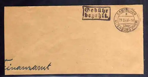 B321 SBZ Gebühr bezahlt 1945 Dobitschen über Altenburg Thür.