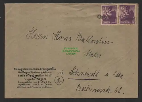 B14341 SBZ Brief Berlin Notstempel Gramzow Uckermark um 1945 1946