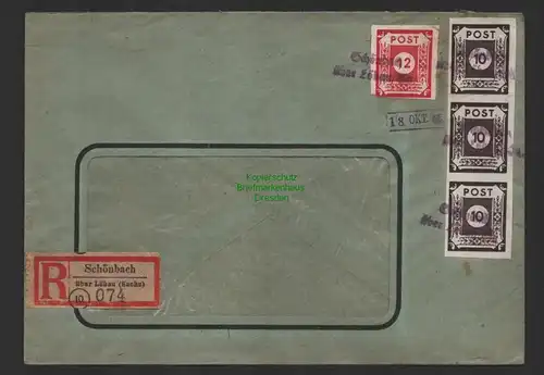 B14325 SBZ Ostsachsen R-Brief Einschreiben Notstempel Schönbach über Löbau 1945