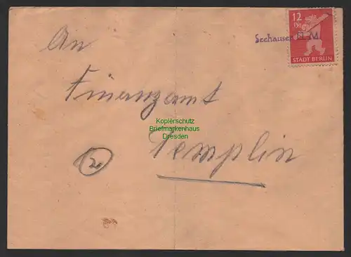 B14332 SBZ Brief Seehausen U.M. an Finanzamt Berlin 1946 Notstempel