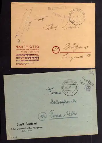 B1936 2x Brief SBZ Gebühr bezahlt 1948 Währungsreform Königstein Kr. Pirna Staat