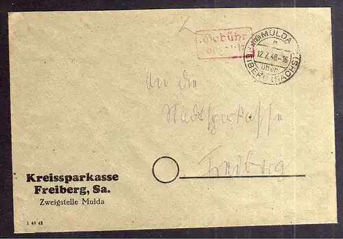 B1918 Brief SBZ Gebühr bezahlt 1948 Währungsreform Mulda über Freiberg Sachsen 2