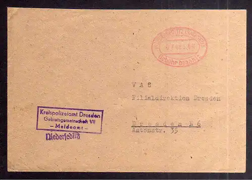 B1950 Brief SBZ Gebühr bezahlt 1948 Währungsreform Niedersedlitz Kreispolizeiamt