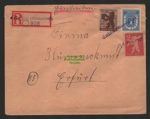 B14339 SBZ R-Brief Einschreiben Berlin Notstempel Calau Niederlausitz 1946