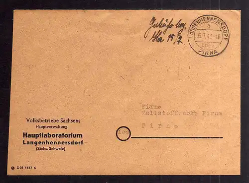 B1957 Brief SBZ Gebühr bezahlt 1948 Währungsreform Langenhennersdorf über Pirna