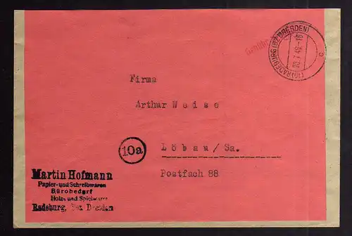 B1962 Brief SBZ Gebühr bezahlt 1948 Währungsreform Radeburg Bürobedarf martin Ho