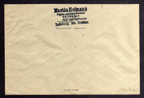 B1962 Brief SBZ Gebühr bezahlt 1948 Währungsreform Radeburg Bürobedarf martin Ho