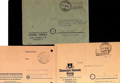 B1985 7x Brief SBZ Gebühr bezahlt 1948 Währungsreform Dresden A19 Sächs. Kohlenk