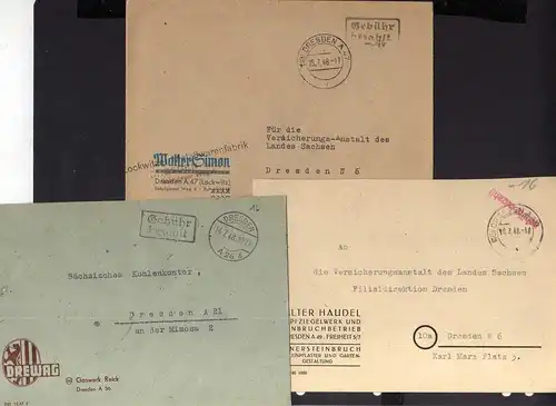 B1990 5x Brief SBZ Gebühr bezahlt 1948 Währungsreform Dresden A 7 Handelsbank A4