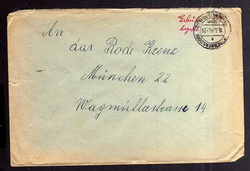B2020 Brief SBZ Gebühr bezahlt 1946 Langhennersdorf Bayr. Rotes Kreuz Suchkartei