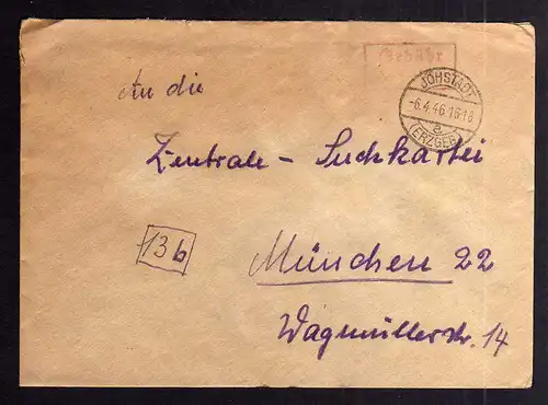 B2022 Brief SBZ Gebühr bezahlt 1946 Jöhstadt Erzgeb. Bayr. Rotes Kreuz München S