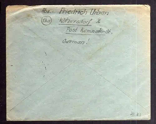 B2023 Brief SBZ Gebühr bezahlt 1946 Kemnath Bayr. Rotes Kreuz Suchkartei