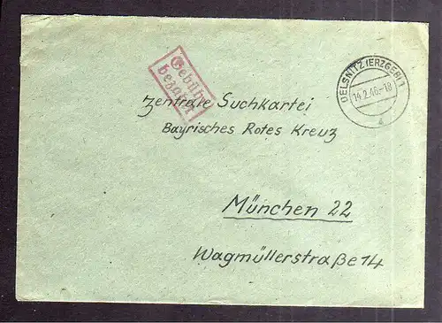 B2034 Brief SBZ Gebühr bezahlt 1946 Oelsnitz Erzgeb. Bayr. Rotes Kreuz Suchkarte