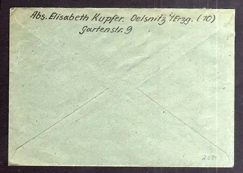 B2034 Brief SBZ Gebühr bezahlt 1946 Oelsnitz Erzgeb. Bayr. Rotes Kreuz Suchkarte