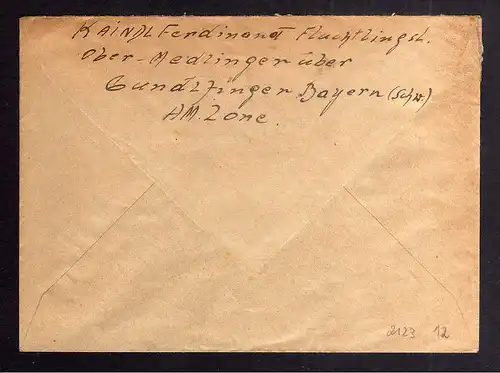 B2123 Brief SBZ Gebühr bezahlt 1946 Obermedlingen über Gundelfingen Bayr. Rotes