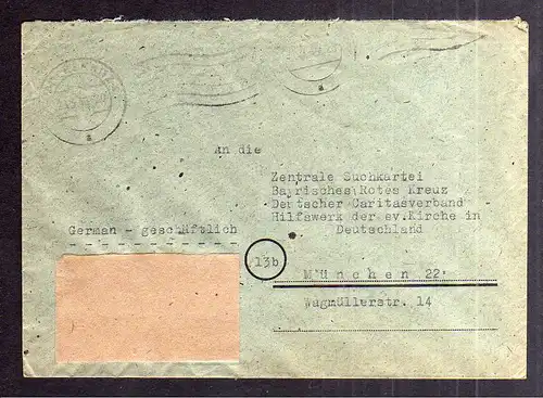 B2009 Brief SBZ Gebühr bezahlt 1946 Chemnitz Bayr. Rotes Kreuz München