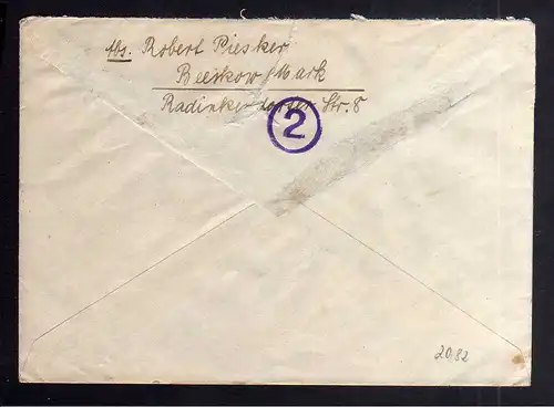 B2082 Brief SBZ Gebühr bezahlt 1946 Beeskow Bayr. Rotes Kreuz Suchkartei München