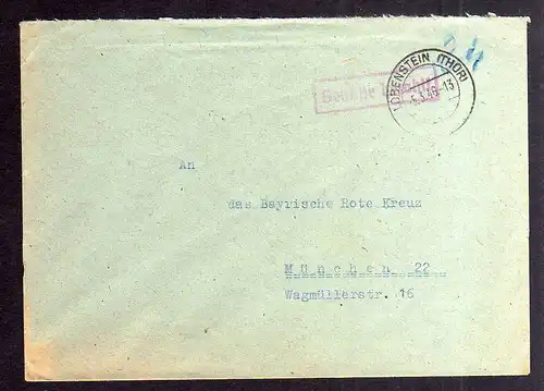 B2089 Brief SBZ Gebühr bezahlt 1946 Lobenstein Thür. Bayr. Rotes Kreuz Suchkarte