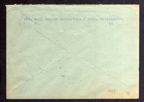 B2089 Brief SBZ Gebühr bezahlt 1946 Lobenstein Thür. Bayr. Rotes Kreuz Suchkarte