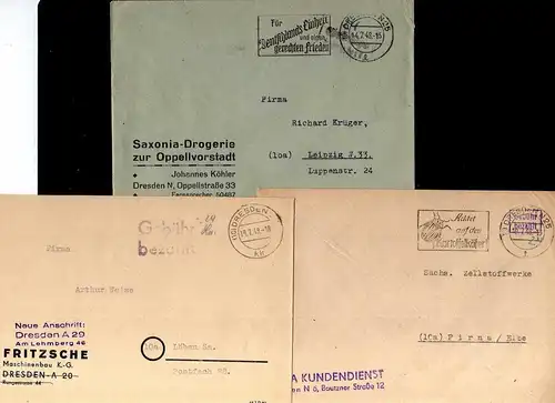 B1986 6x Brief SBZ Gebühr bezahlt 1948 Währungsreform Dresden N25 Maschinenbau S