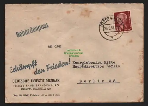 B11472 Brief DDR Propaganda Potsdam 1951 Deutsche Investitionsbank