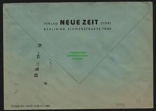 B12783 DDR Brief Rohrpost Berlin W66 an VEB Rafena Radeberg b. Dresden ohne Nach