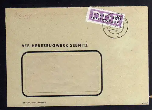 B1822 DDR ZKD 7 Brief VEB Hebezeugwerk Sebnitz geprüft BPP nach Leipzig