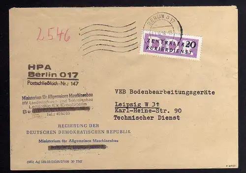 B1827 DDR ZKD 7 Brief Berlin Regierung Ministerium für Allgemeinen Maschinenbau