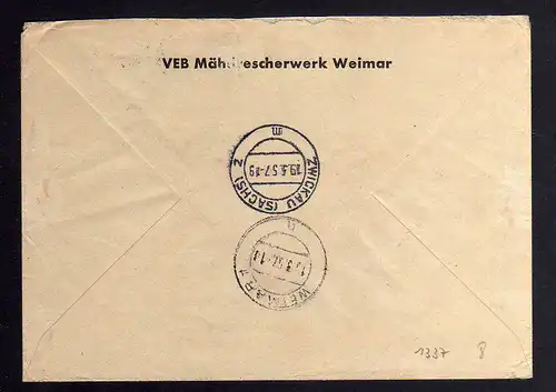 B1837 DDR ZKD 8 Brief VEB Mähdrescherwerk Weimar geprüft BPP nach Zwickau - Stem