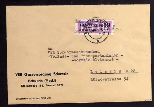 B1845 DDR ZKD 15 Kontrollnummer 2000 Brief Schwerin geprüft BPP VEB Gasversorgun