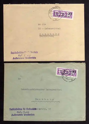 B2287 2x DDR ZKD 7, 8 Brief Kraftverkehr Halle Saale Außenstelle Weißenfels 1957