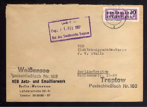 B2247 DDR ZKD 7 Brief Berlin O17 VEB Aetz- und Emailierwerk Weissensee