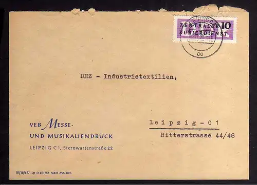 B2322 DDR ZKD 6 Ortsbrief VEB Messe- und Musikaliendruck 1956