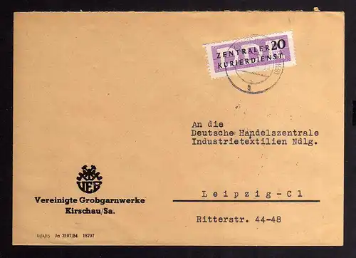 B2385 Brief DDR ZKD 7 1956 VEB Vereinigte Grobgarnwerke Kirschau nach Leipzig
