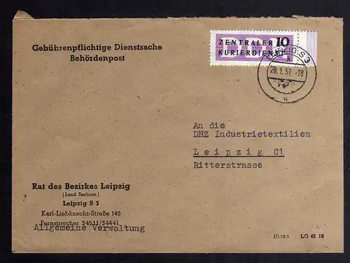 B2324 DDR ZKD 6 Ortsbrief Rat des Bezirkes Leipzig Verwaltung 1957