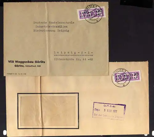 B2394 Brief DDR ZKD 7 1956 VEB Waggonbau Görlitz n. Berlin Leipzig DHZ Industrie