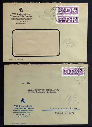 B2334 DDR ZKD 6, 7 2x Brief VEB Zwirnerei und N„hfadenfabrik Oederan 1956
